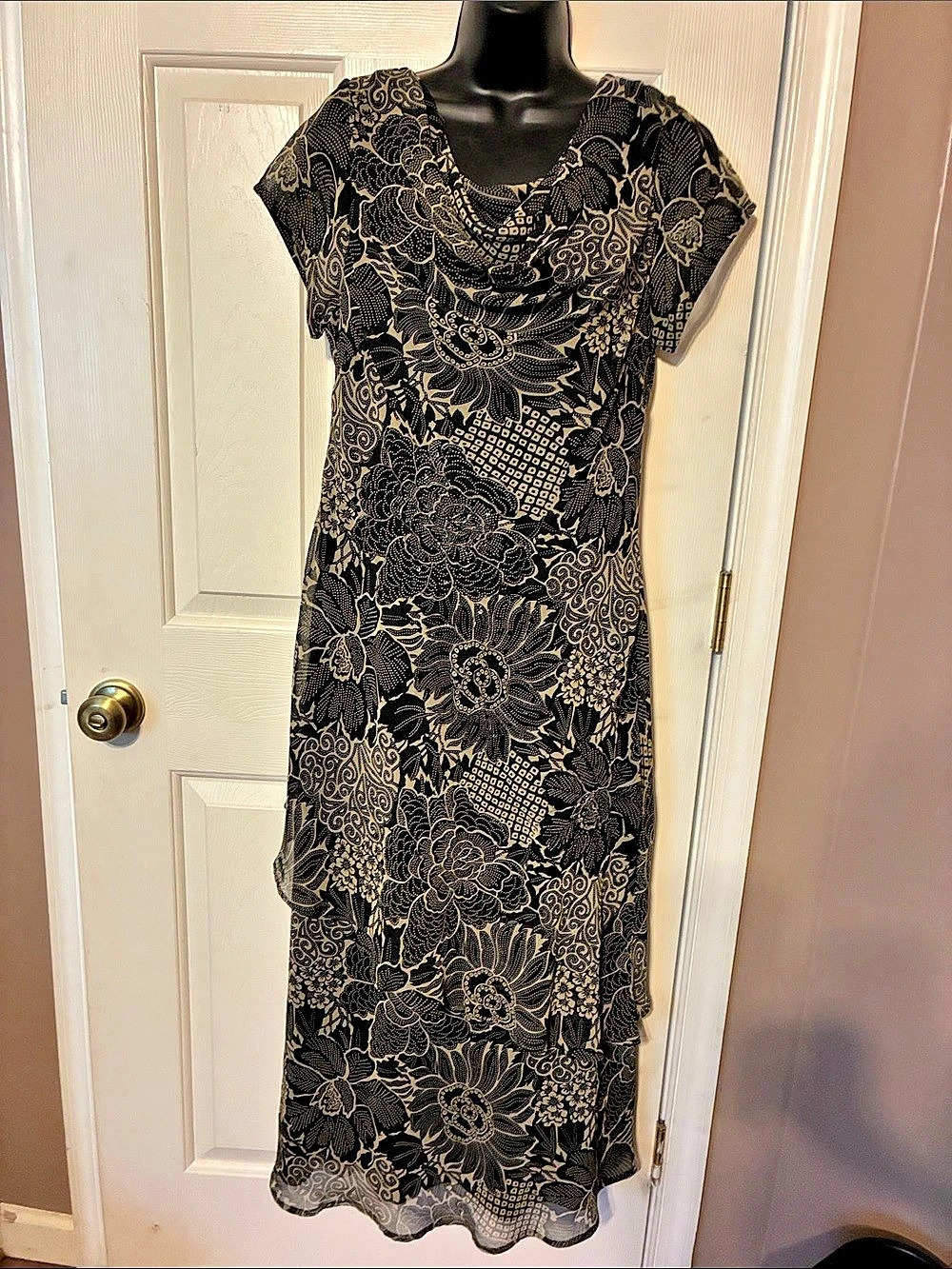 Floral Maxi Dress in Black & Gold Like New